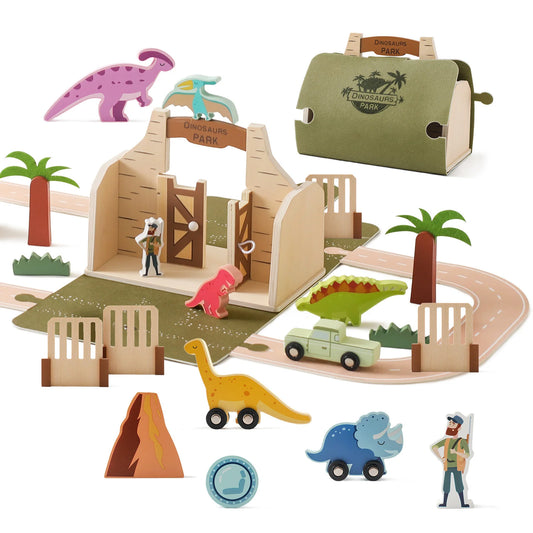 Pista de Dinosaurio de Madera y Fieltro