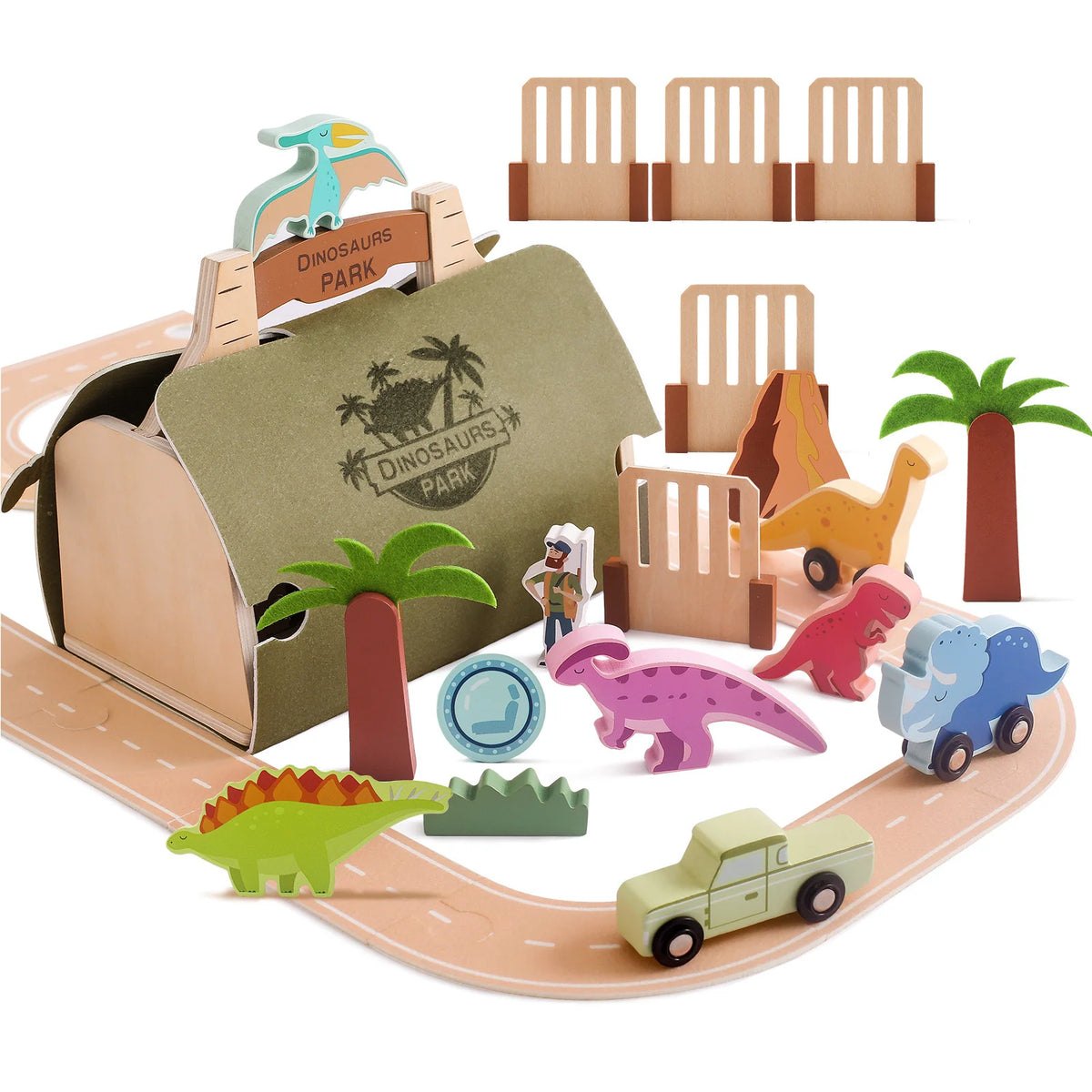Pista de Dinosaurio de Madera y Fieltro