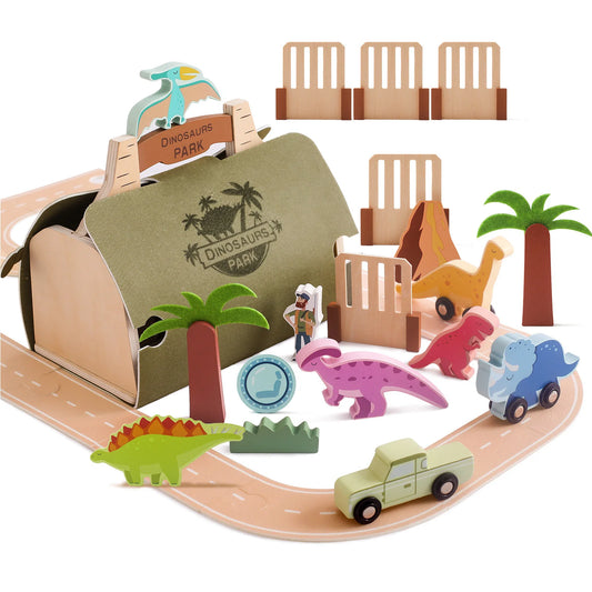 Pista de Dinosaurio de Madera y Fieltro