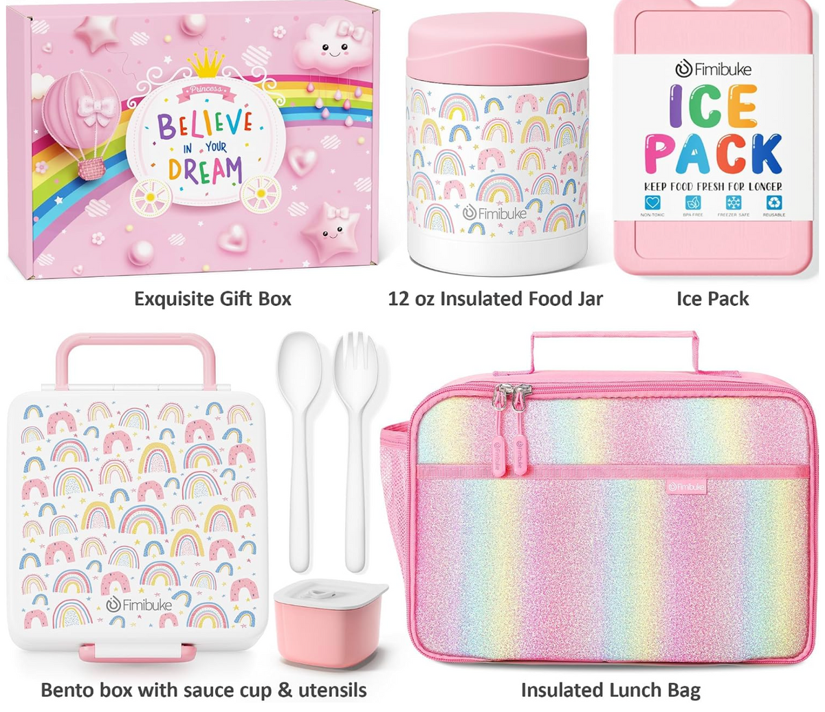 Set Lonchera, Termo, Bolso de Lonchera, Cubiertos, Envase Pequeño (Fimibuke)