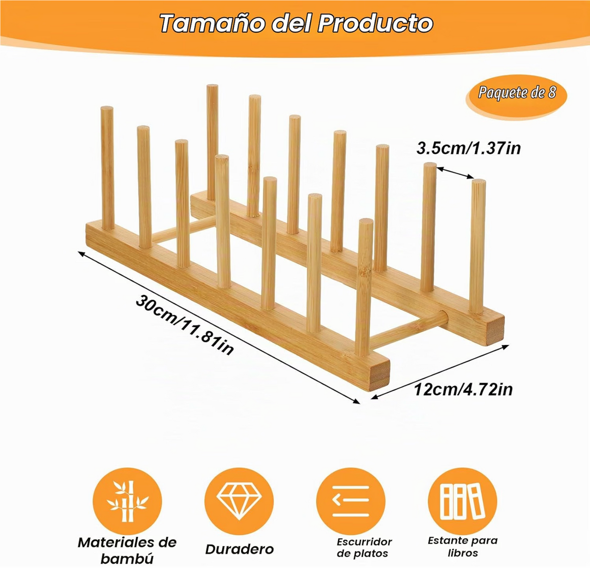 Organizador Multifuncional de Platos y Tapas de Bambu