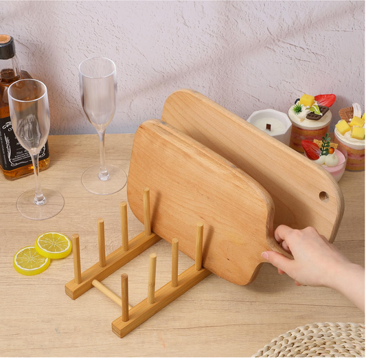 Organizador Multifuncional de Platos y Tapas de Bambu