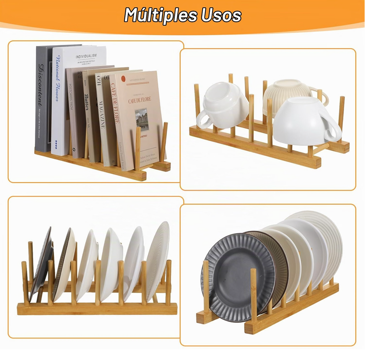 Organizador Multifuncional de Platos y Tapas de Bambu