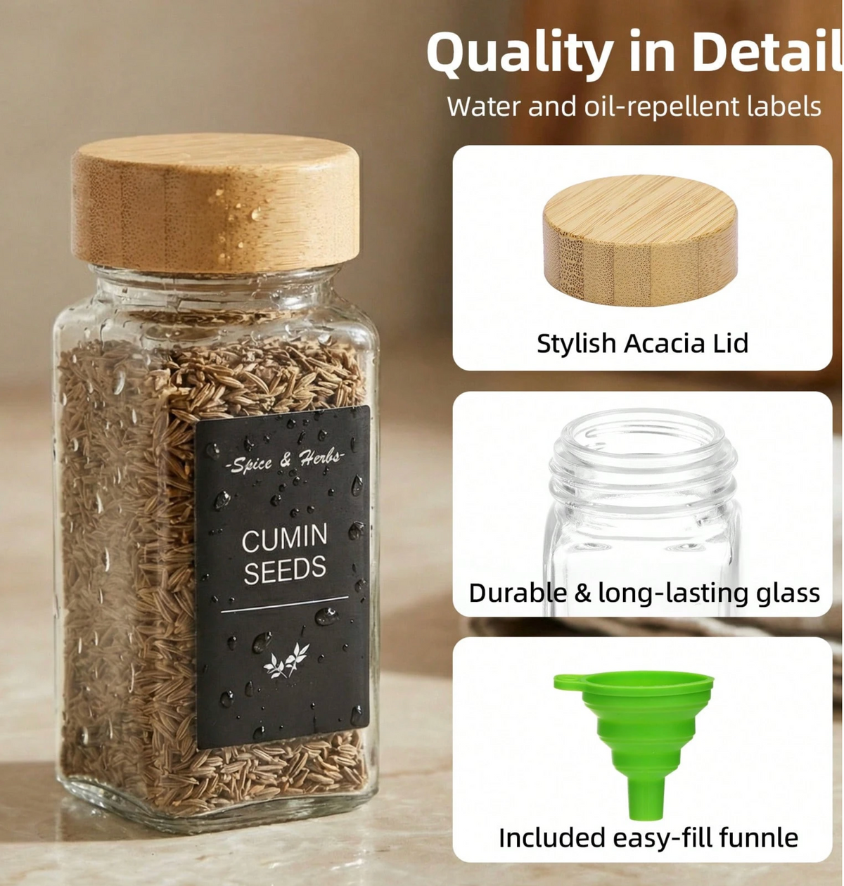 Envases para Especias tapa de bambú