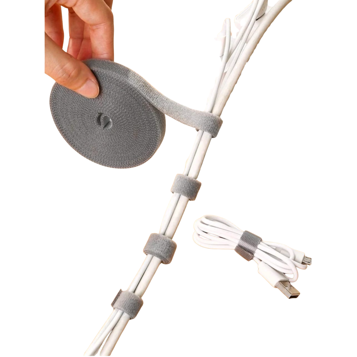 Rollo de Organizador de Cables Color Gris 5 mts